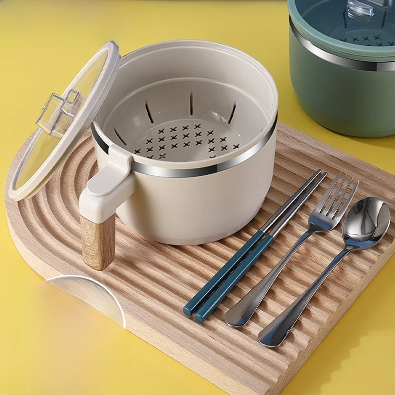 Tazón de fideos de acero inoxidable con tapa, tazón de arroz con drenaje, tazón de fideos práctico para estudiantes, tazón para salteados, filtro de agua.