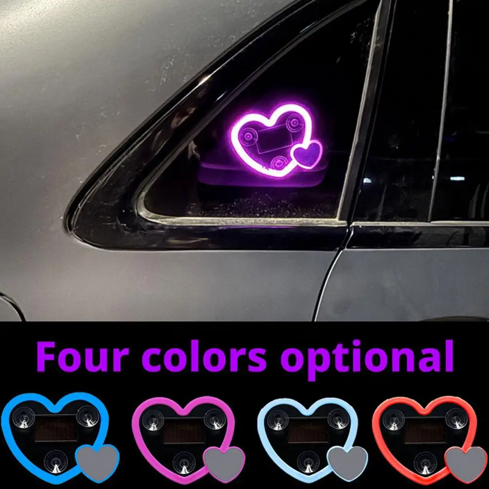 Heart Shaped Car Ambient Light Solar Car Window Suction Decoration Heart Car Cup Lights Light Atmosphere Glowing Y8I3