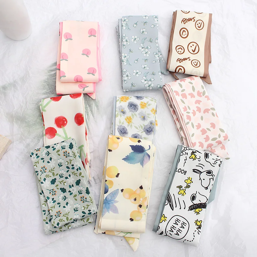 Fashion Hair Ribbon Summer Print Floral Slik Scarf Long Bow Bandana Korean Ponytail Holder Women Girls  Head Hair Accessories