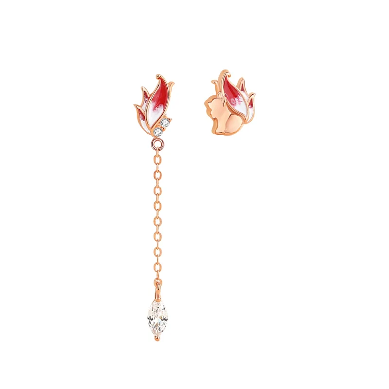 Little Fox Earrings Sweet Unique Female Silver 925 Jewelry Asymmetric Personality Tassel Earrings Forest style Earrings KOFSAC