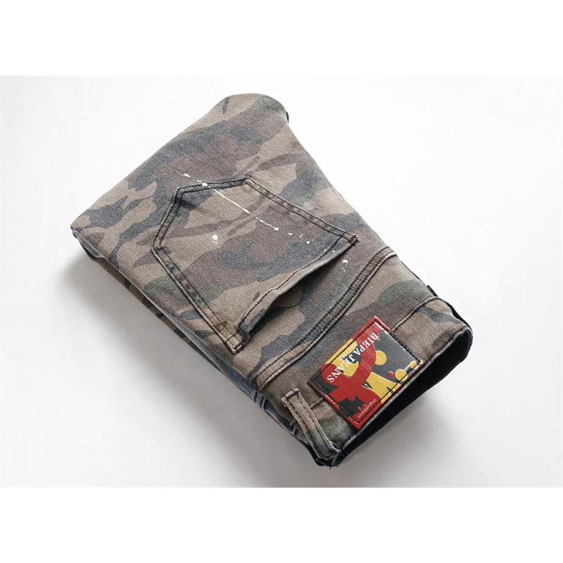 Patchwork stitching color matching jeans men's street fashion design cool smart fashion trend unique slim fit skinny pants