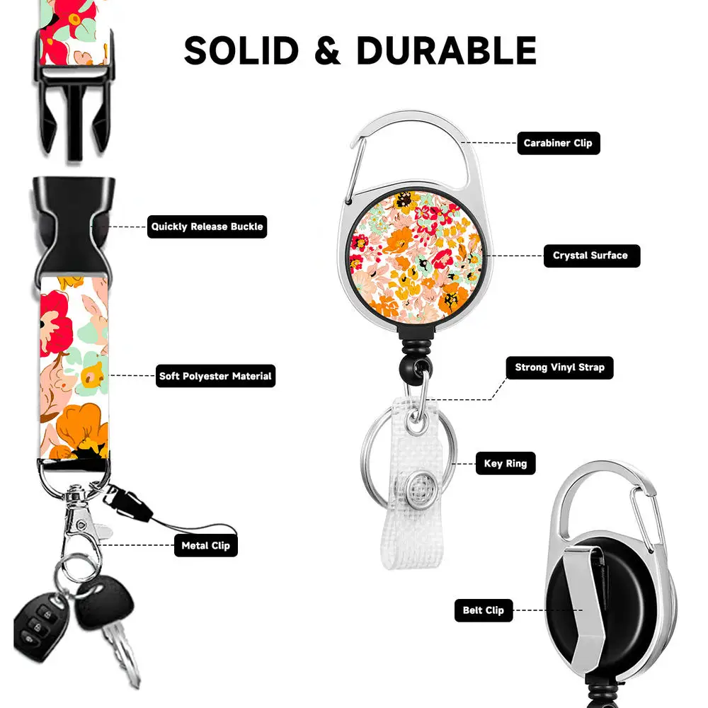 Color Butterflies Lanyard For Keys Neck Strap Id Card Badge Holder Retractable Badge Reel Hang Rope Key Chain Key Holder Rings