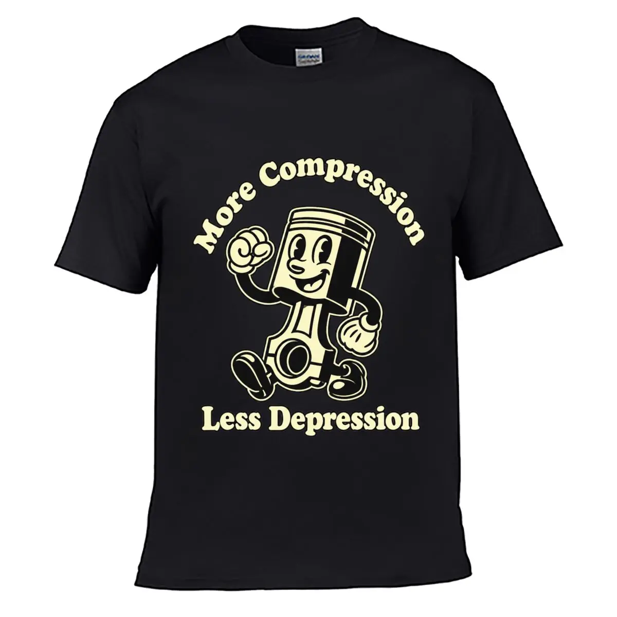 More Compression Less Depression Cartoon Piston Engine Street Loose Simple Tee