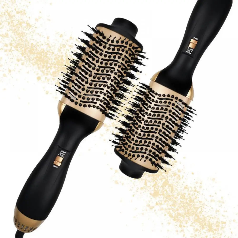 2 In 1 Hot Air Comb 1000W One-Step Hot Air Brush & Volumizer Hair Dryer Hair Styler New Black Golden Hair Straight Curler Brush