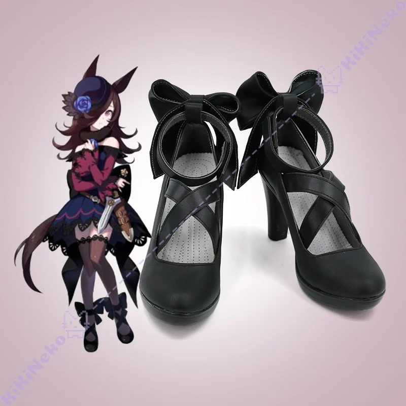 Game Pretty Derby Rice Shower Cosplay Shoes Record-Breaking Black Assassin Cosplay High-heeled shoes For Hallowmas Party Women