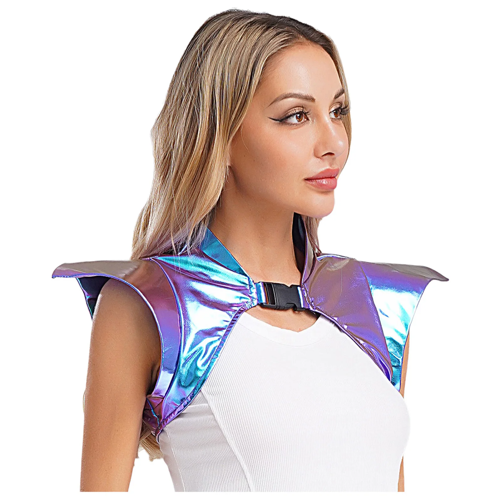 

Women Gothic Shoulder Epaulet Collared Pauldron Armour Shiny Metallic Gothic Armor Halloween Cosplay Party Performance Costume