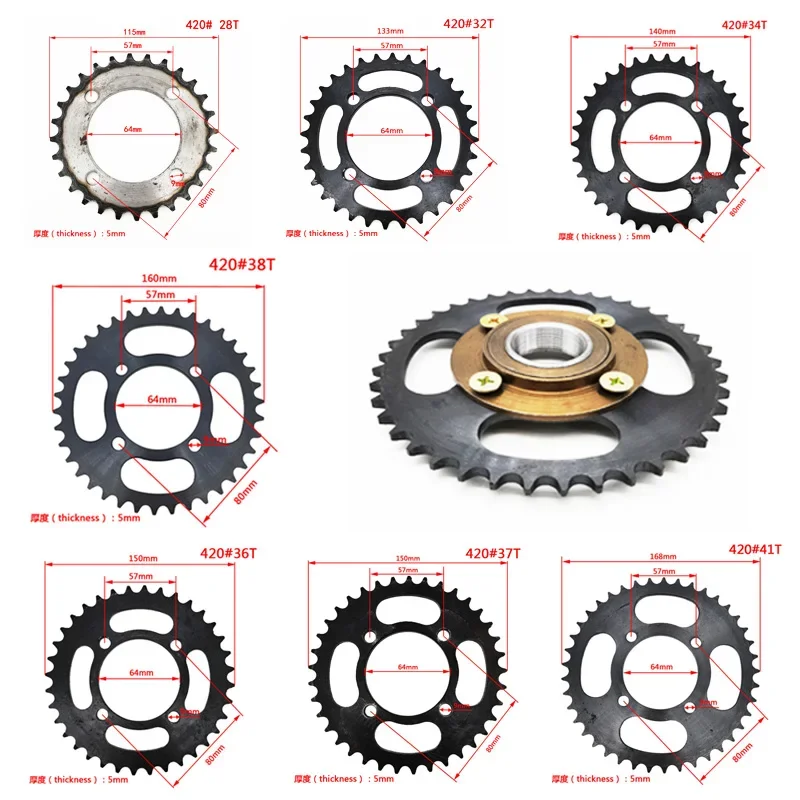 Motorcycle Electric Vehicle Tooth Sprocket Electric Tricycle Modification Parts Flywheel Crankset 420#28T29 32 36 37 38 41