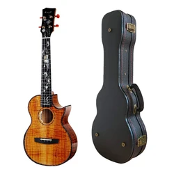 Enya Hawaiian Koa Ukulele 5A Solid A8 Haliotis and Planate Abalone Inlay Includes Deluxe Case Hand Made Electric Tenor Ukelele