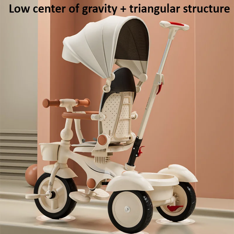 Lightweight Baby Stroller Sit & Lie Kids Tricycle with Push Handle Large Canopy Foldable Two-way Strolling Cart High Landscape