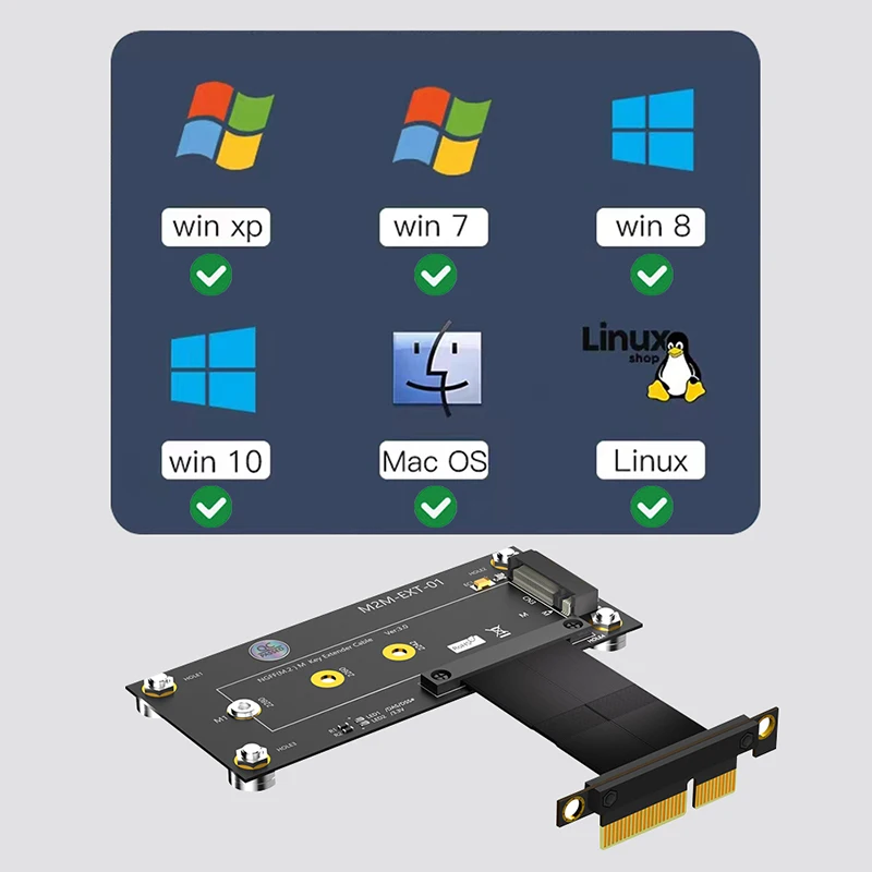 마그네틱 패드 익스텐션 케이블 확장 보드, M.2 NVME 키 M-PCI 익스프레스 X4, 2230 2242 2260 2280 M2 NVME SSD 지원, 10cm