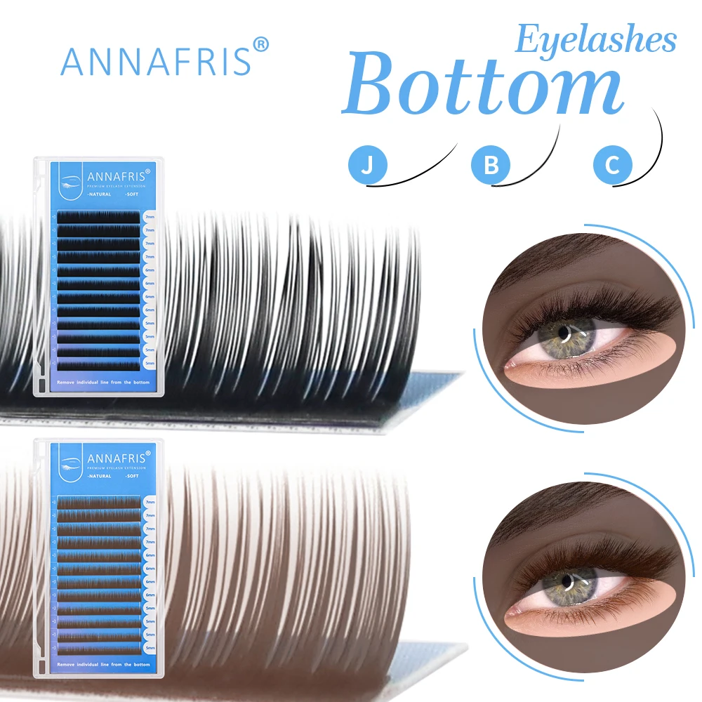 ANNAFRIS Braune Untere Wimpern 567mm Kurze Größen Einzelne Wimpernverlängerung Natürliche Synthetische Nerz-Unterwimpern
