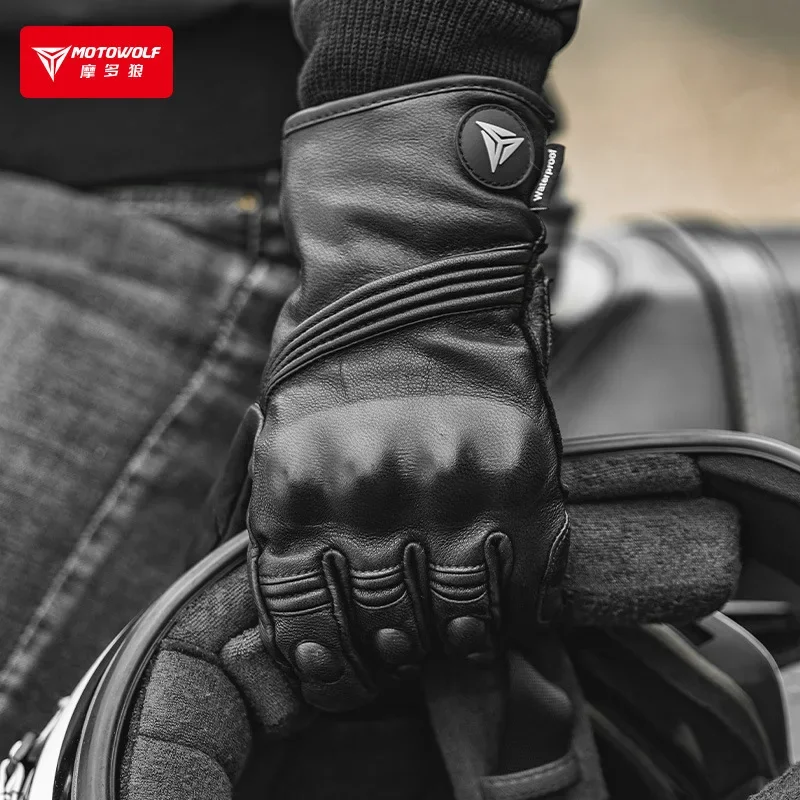 Motowolf Motorcycle Winter Cycling Windproof Warm Comfort Gloves Men's Women's Touch Screen Genuine Leather Thermal Moto Items