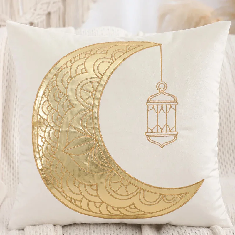 VIKAMA Ramadan-Kissenbezug mit Goldstern- und Halbmond-Design, islamische Dekoration, muslimisch, geeignet für Sofas, Wohnzimmer, Gebetsräume