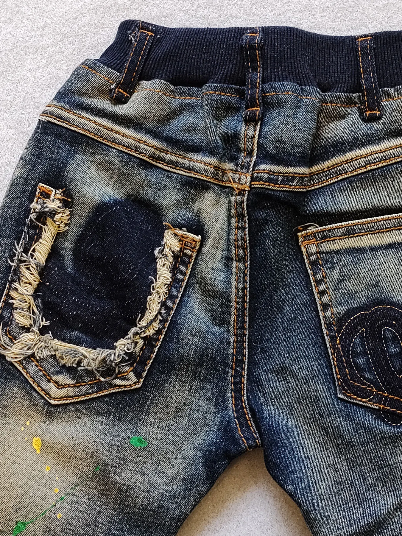 5062 3-5 YEARS Broken Bag Skull kids jeans soft denim trousers children\'s  pants navy blue spring autumn  boys girls unisex