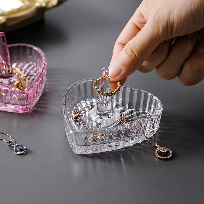 Transparant Hart Vorm Sieraden Dienblad Ring Houder Schotel Trinket Sieraden Organizer Box Dressoir Ring Haar Accessoires Opbergvak