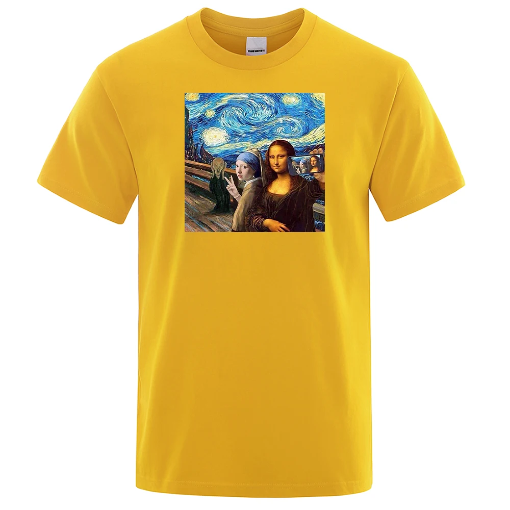 100% Cotton World Masterpiece Vincent Mona Lisa Sselfie Print Tshirts Mans Retro  T Shirt Casual Tops Vintage Cool Men T-Shirt