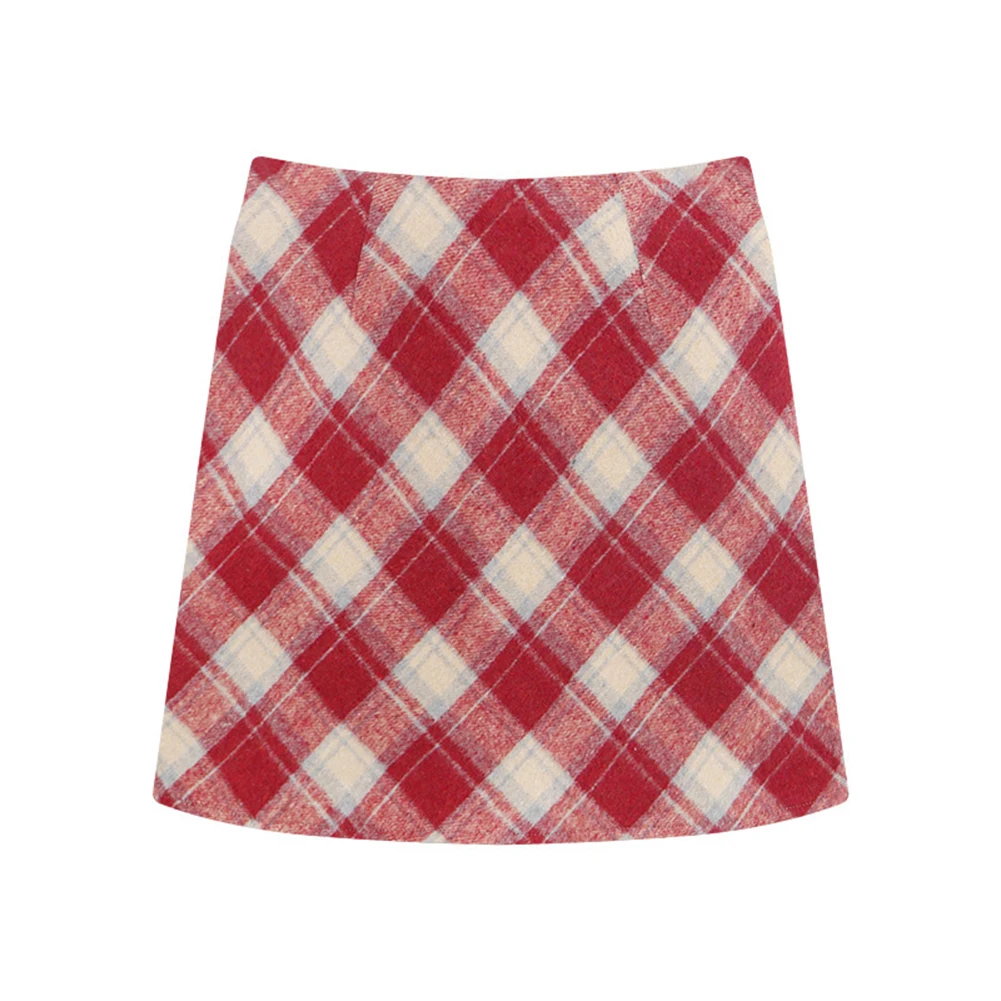 Basic Woolen A-line Skirt Womens Skirt Casual Plaid Skirt Black Versatile Woolen Skirt Comfortable Fit Daily Wear