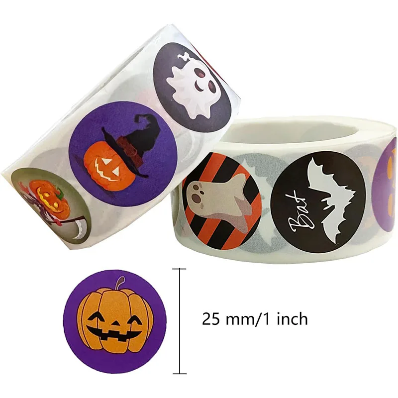 Round Self-adhesive Sticker Paper Halloween Roll Gift Candy Bag Wrapping Label Sticker Pumpkin Party Decoration Sealing