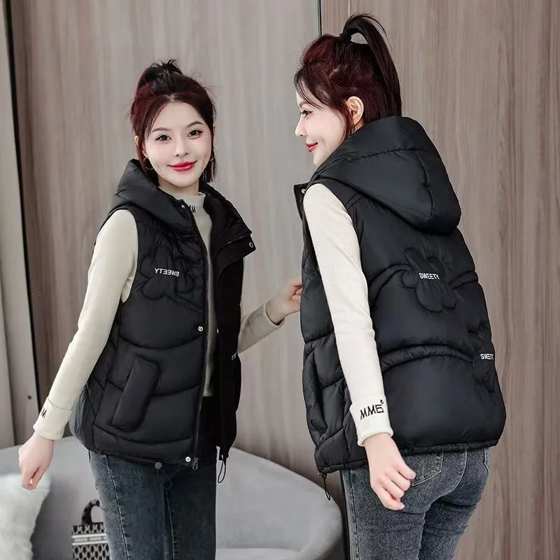 

2025 Fashion Vest Eiderdown Cotton Autumn And Winter New Fashion Short Foreign Style Vest Warm Korean Version Of The Coat Hooded