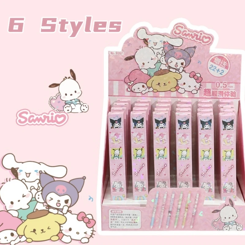 24pcs Sanrio Series Variety Gel Pen Student Writing 0.5 Black Cute Cartoon Signature Pen Office Supplies Stationery Wholesale