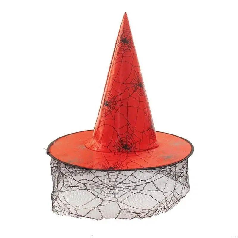 Y5JD Dorosły Kid Halloween Witch Hats z Web Veil Decor do maskarady cosplay