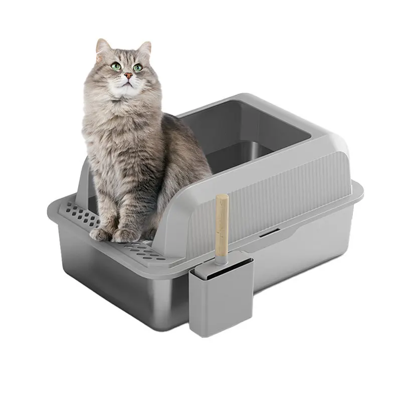 

Большой 20-литровый полузакрытый ящик для кошачьего туалета из нержавеющей стали, легко чистится, герметичный, утолщенный, износостойкий, для кошек