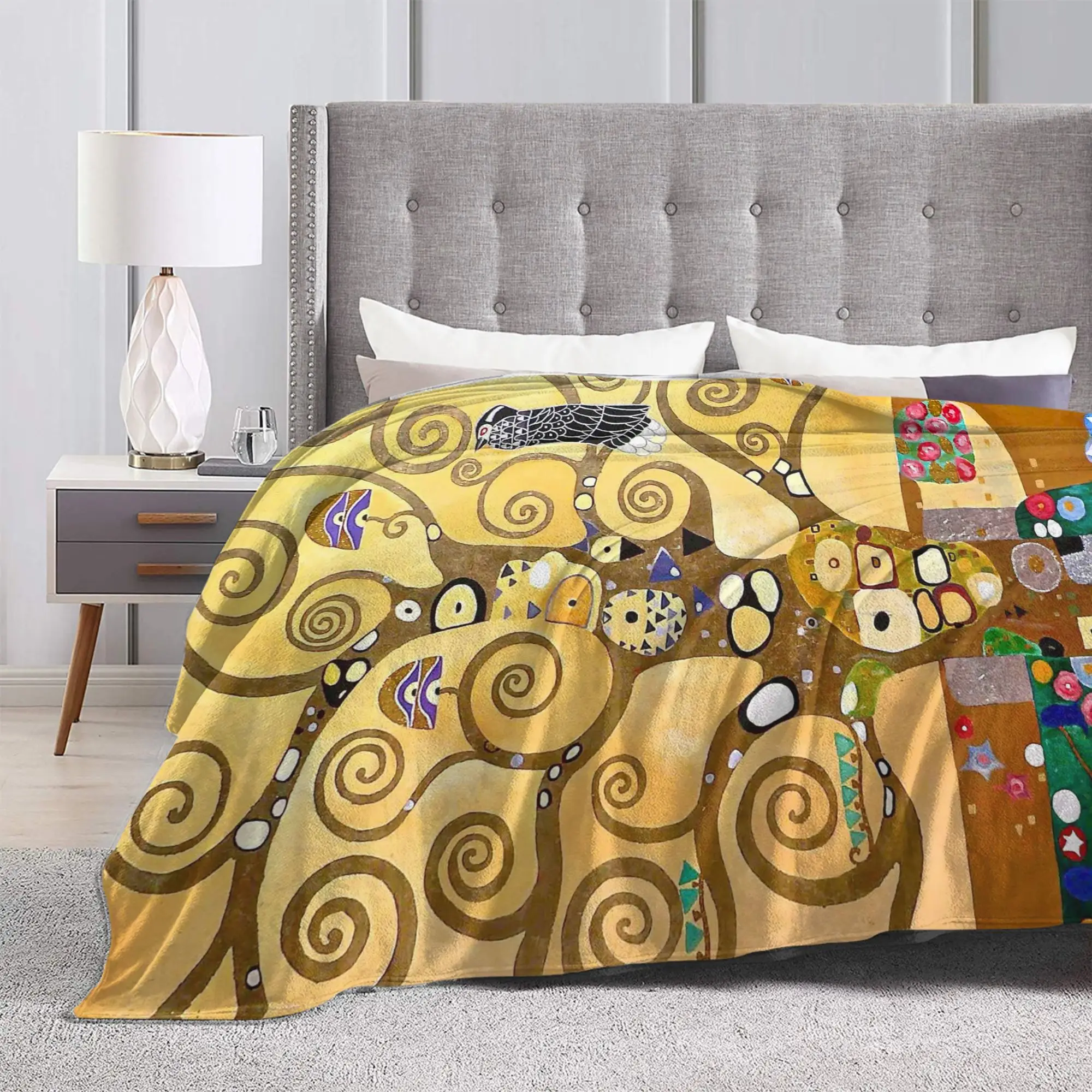 Gustav Klimt Blankets Tree of Life Stoclet Frieze Flannel Funny Breathable Throw Blanket for Home Restaurant Textile Decor