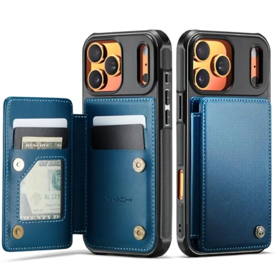

Blue Protective Wallet Case with Card Holder and RFID Blocking for iPhone 17 Pro Max 6.9 Featuring Kickstand and Shockproof Des