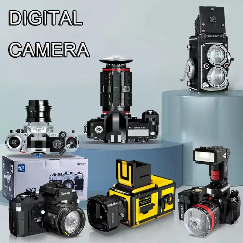 Creative Retro Digital Camera Building Blocks Emulated Video Recorder Polaroid Model Assemble Mini Bricks Toys For Kids Gifts