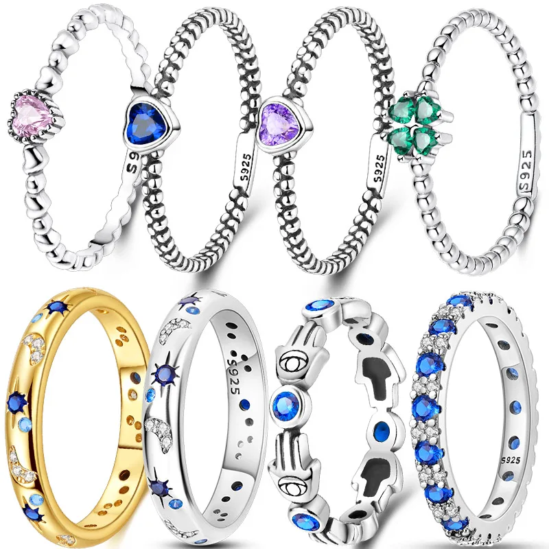 

Genuine 925 Sterling Silver Ring Dewdrop Heart-Shaped Clover Ring Women's Jewelry Birthday Anniversary Engagement Gift