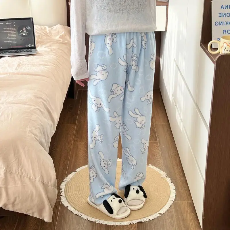 

Sanrio Cinnamoroll Women Y2K Pajama Pants Cuteore Cartoon Winter Sleeping Pants Flannel Warm Sleepwear Trousers Home Clothes New