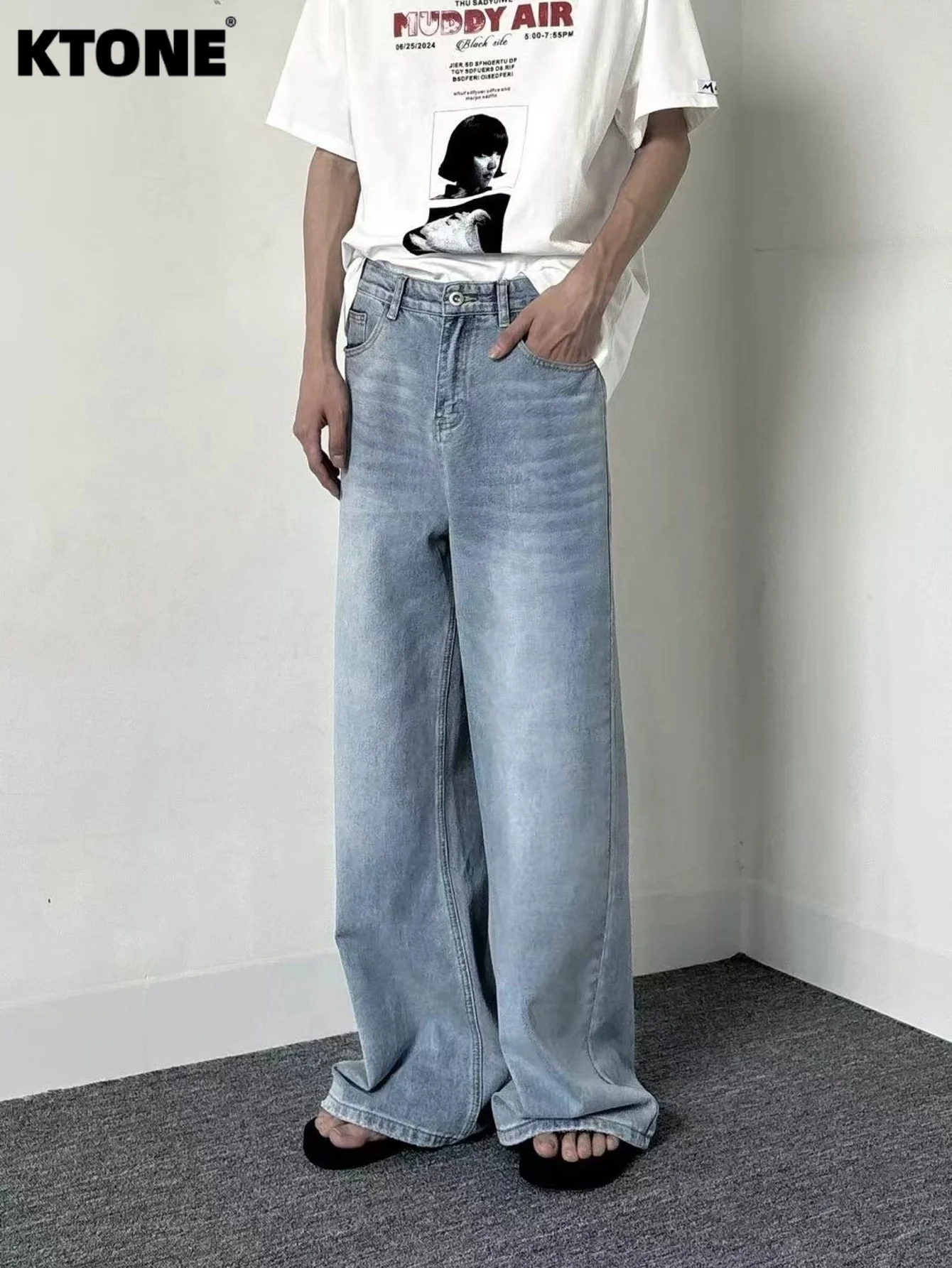 

Unisex Denim Pants Blue Baggy Jeans For Man Minimalist Solid Color Original Drip No accessories or belts included
