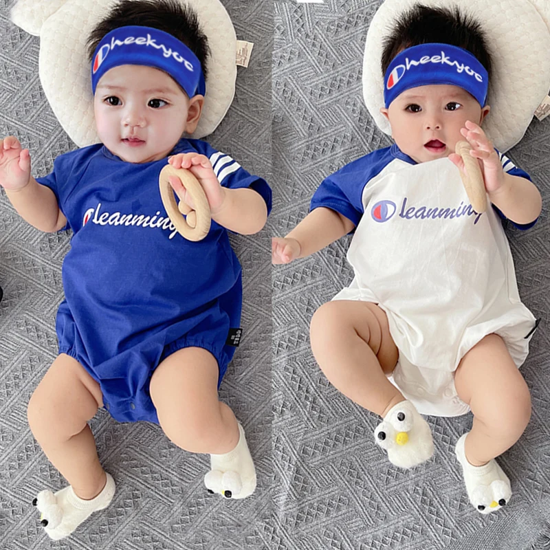 Baby summer short-sleeved jumpsuit for 100 days to take photos, male and female baby one-year-old dress, full moon harem bag, pu