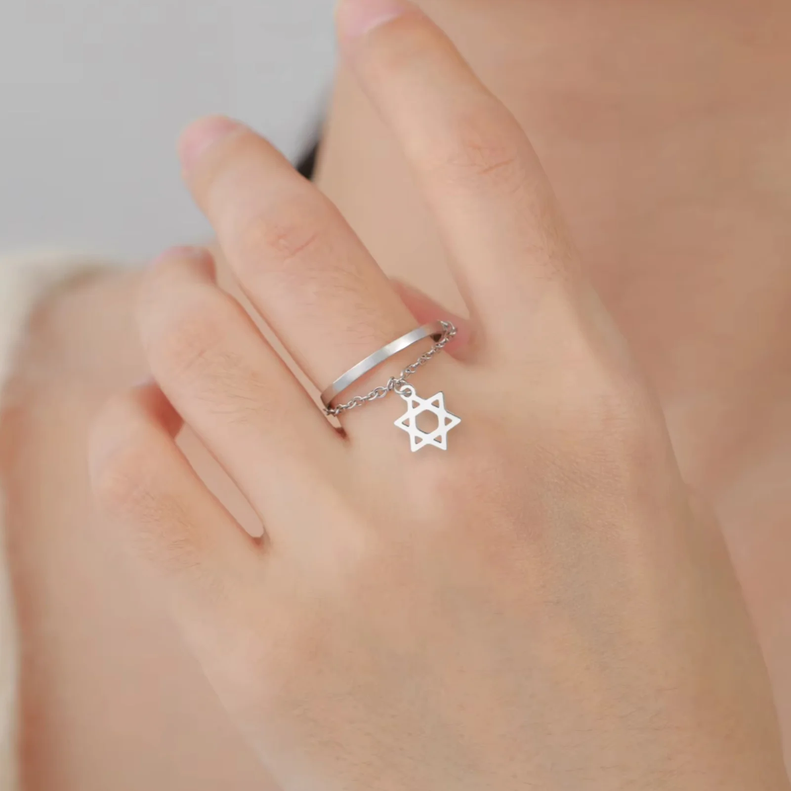 LIKGREAT Star of David Ring Jewish Hang Pendant Rings Stainless Steel Tetragram Cross Jewelry Jewish Gift for Women Men Gifts