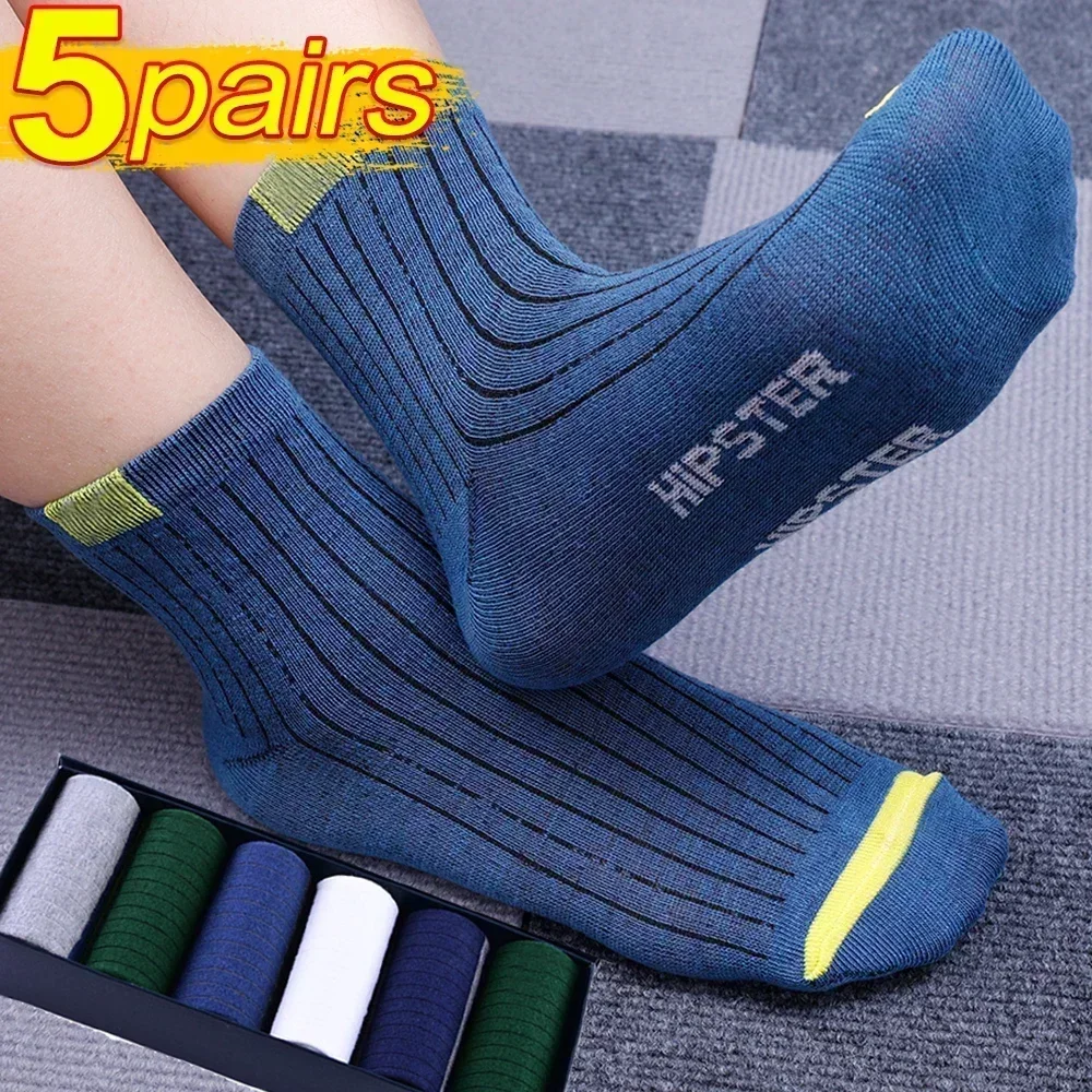 1-5pairs Bamboo Fiber Autumn Winter Men Socks Breathable Cotton Sports Sock Deodorant Business Plus Size 38-47