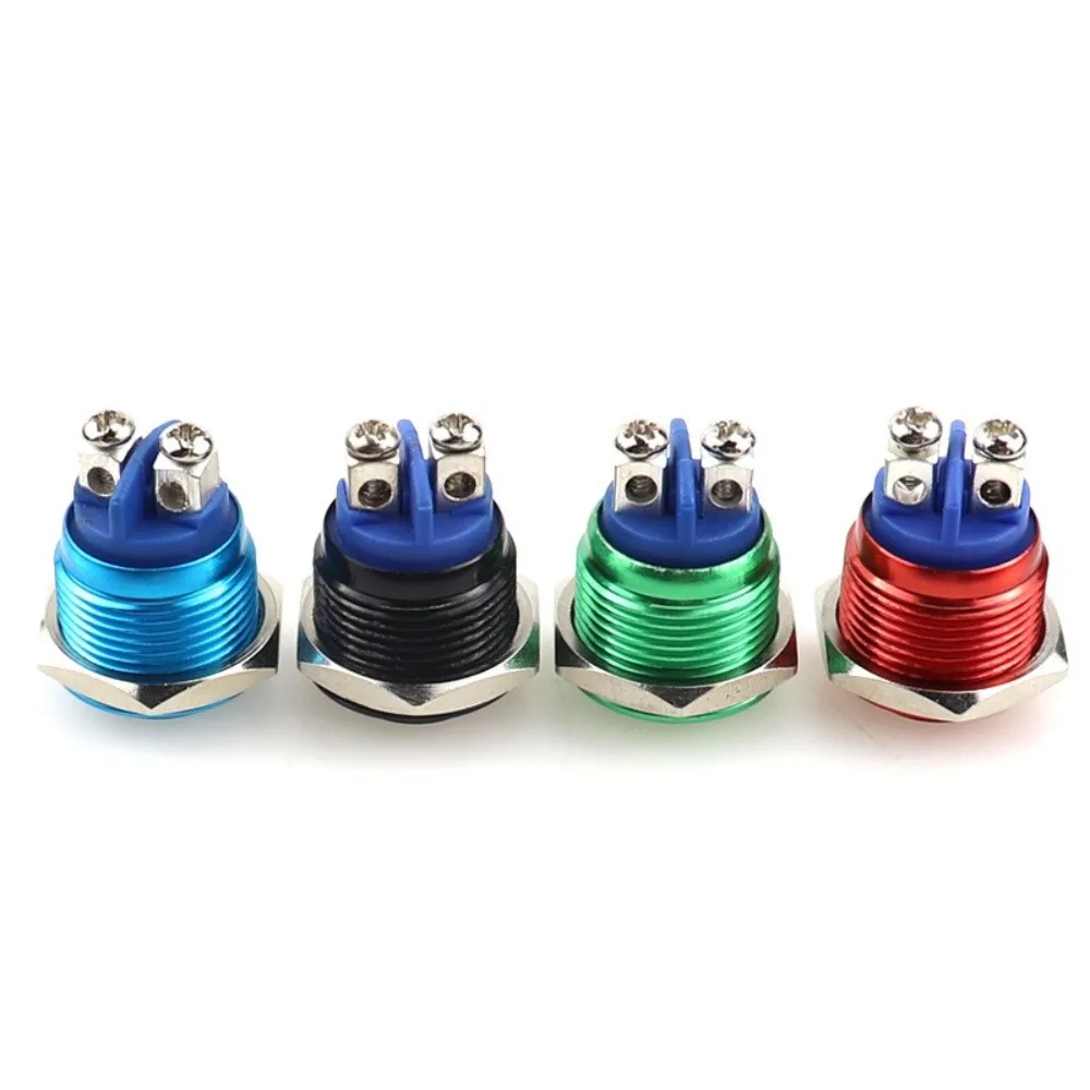 16MM Reset Push Button Switch High Round Head Flat Top Metal Switch Screw Pin Instant Reset Pushbutton Switch