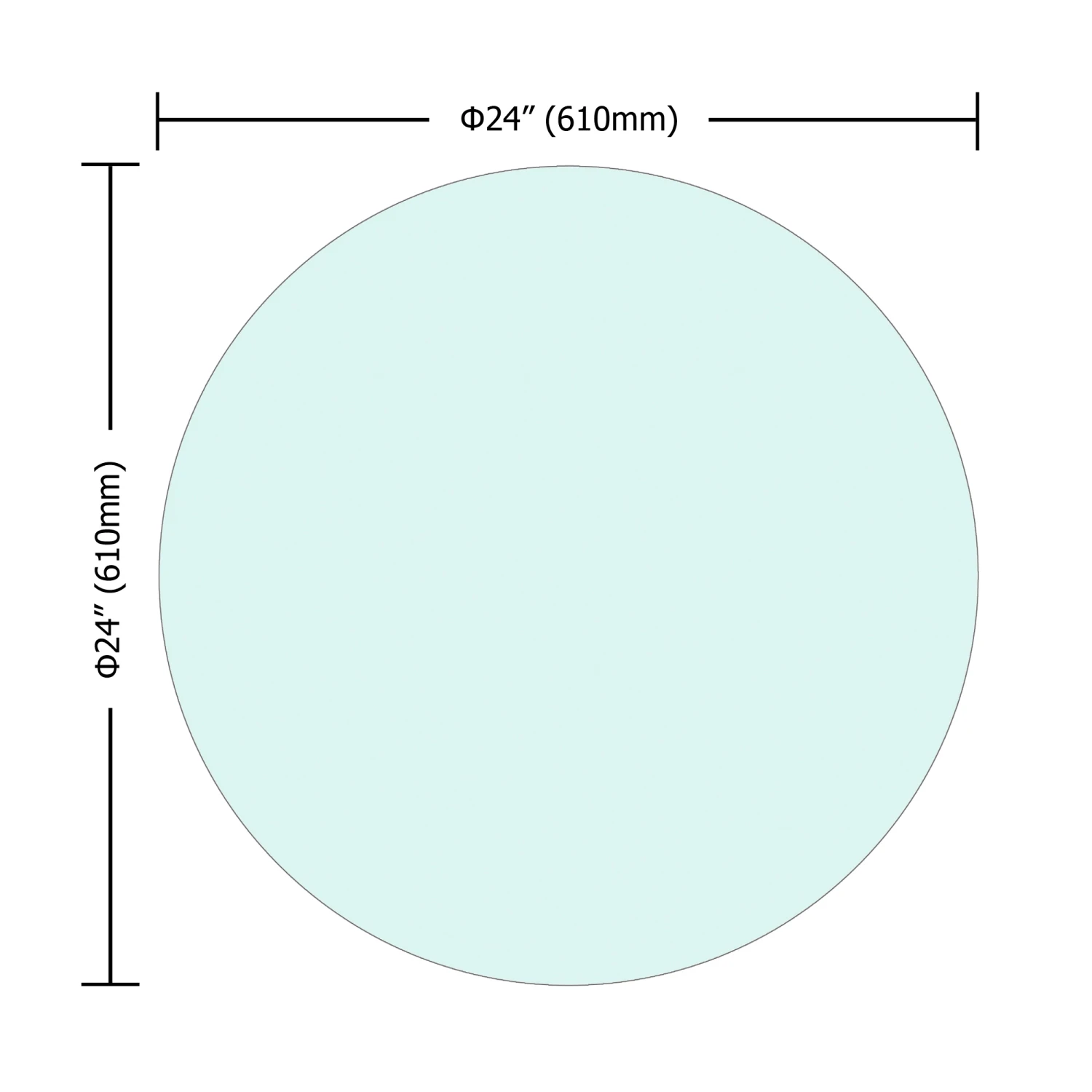 24" Inch Round Tempered Glass Table Top Clear Glass 1/4" Inch Thick Flat Polished Edge