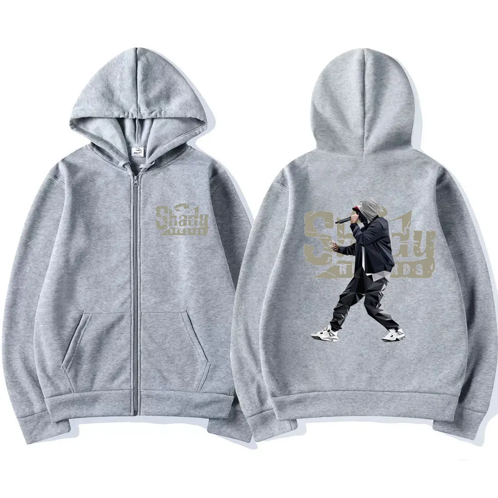 Hip Hop Sänger eminem Reiß verschluss Hoodie schlanke schattige Musik Album Rap Grafik Kapuze Männer Mode Reiß verschluss Sweatshirt Unisex Fleece Mäntel