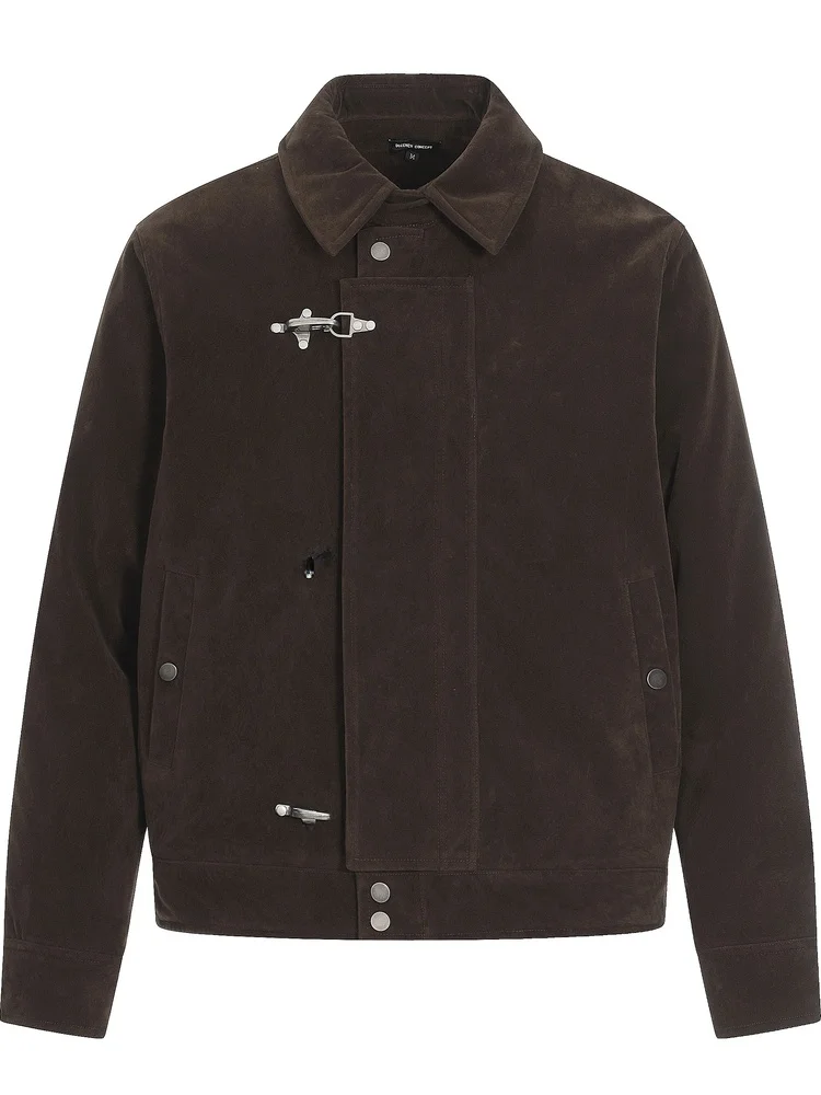 

AN Aim High American Retro Suede Jaet ort Flip Collar Мужское пальто Aircrt Bule Warm Thiened Long Sve Vintage Sle Coat