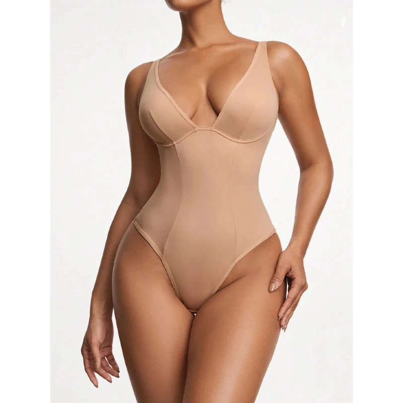 

Seamless Deep V-neck Shapewear Bodysuit With Underwire Plus Size Outerwear Body Shaper Bodysuit Thong Slim Waist Tummy Control