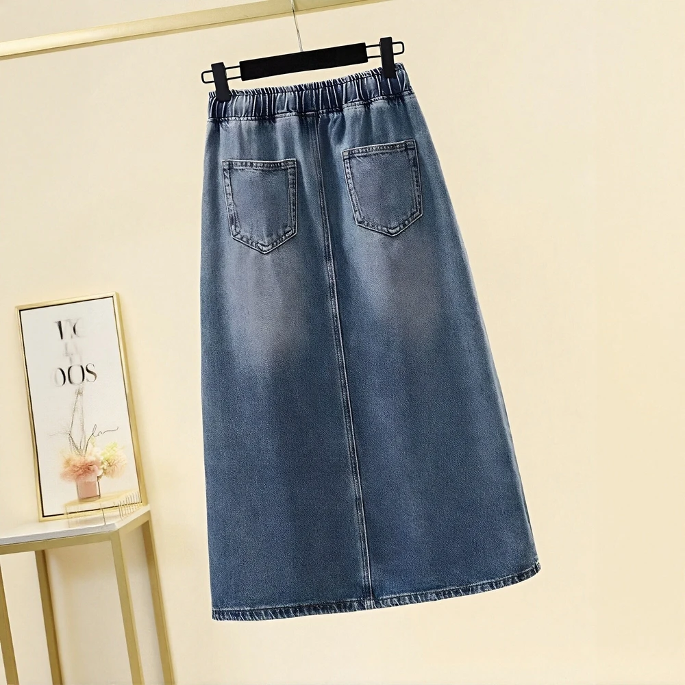 Falda midi de corte A para mujer, falda lisa de verano con abertura en la cintura elástica, básica diaria, para oficina