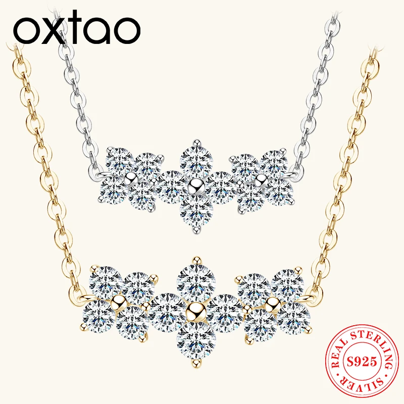 

OXTAO Lucky Clover Moissanite Necklace For Women 925 Sterling Silver Four-leaf Flower Pendant Jewelry Birthday Gift Certified