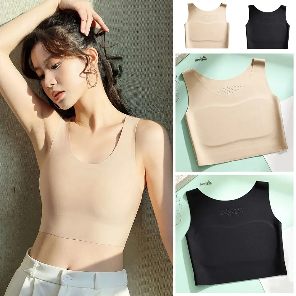 Basic Shrinking Chest Bustier Wireless Bra Slim Ultra-thin Underwear for Women U Neck Ice Silk Girls Seamless Bra Girl