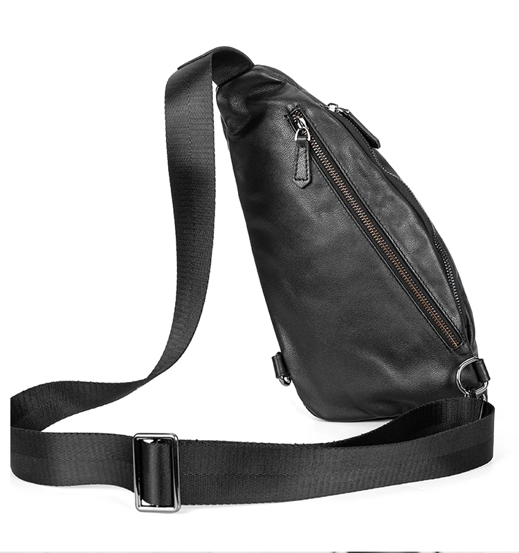 Imagem -04 - Bolsa de Peito de Couro Genuíno Masculino Bolsa Sling Mensageiro Pequeno Lazer Bolsa Crossbody Moda Bolsa de Ombro Preto M129