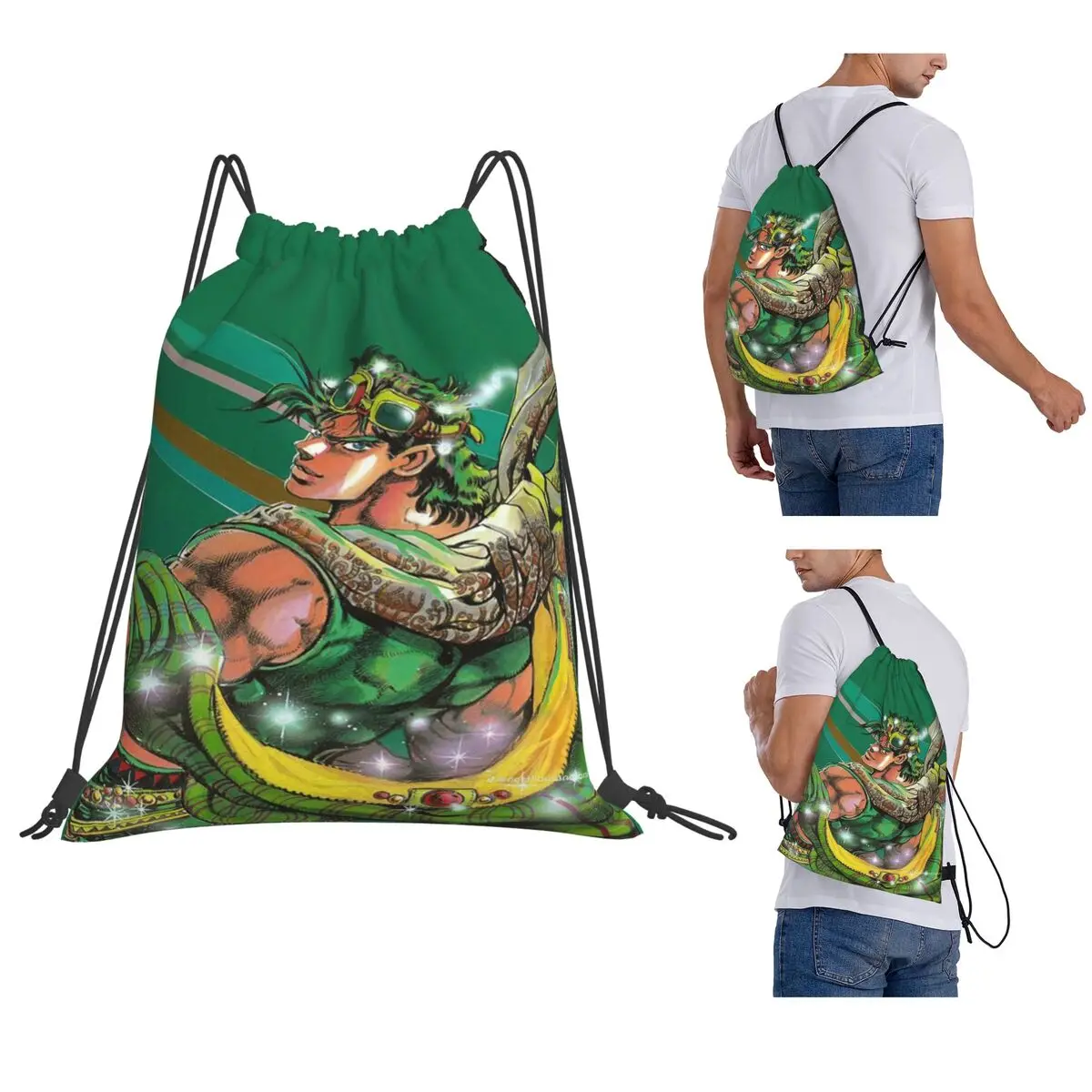 Jojo Bizarre Adventure Joseph Joestar Backpacks Casual Drawstring Bundle Pocket Shoes Bag Book Bags for Travel Students