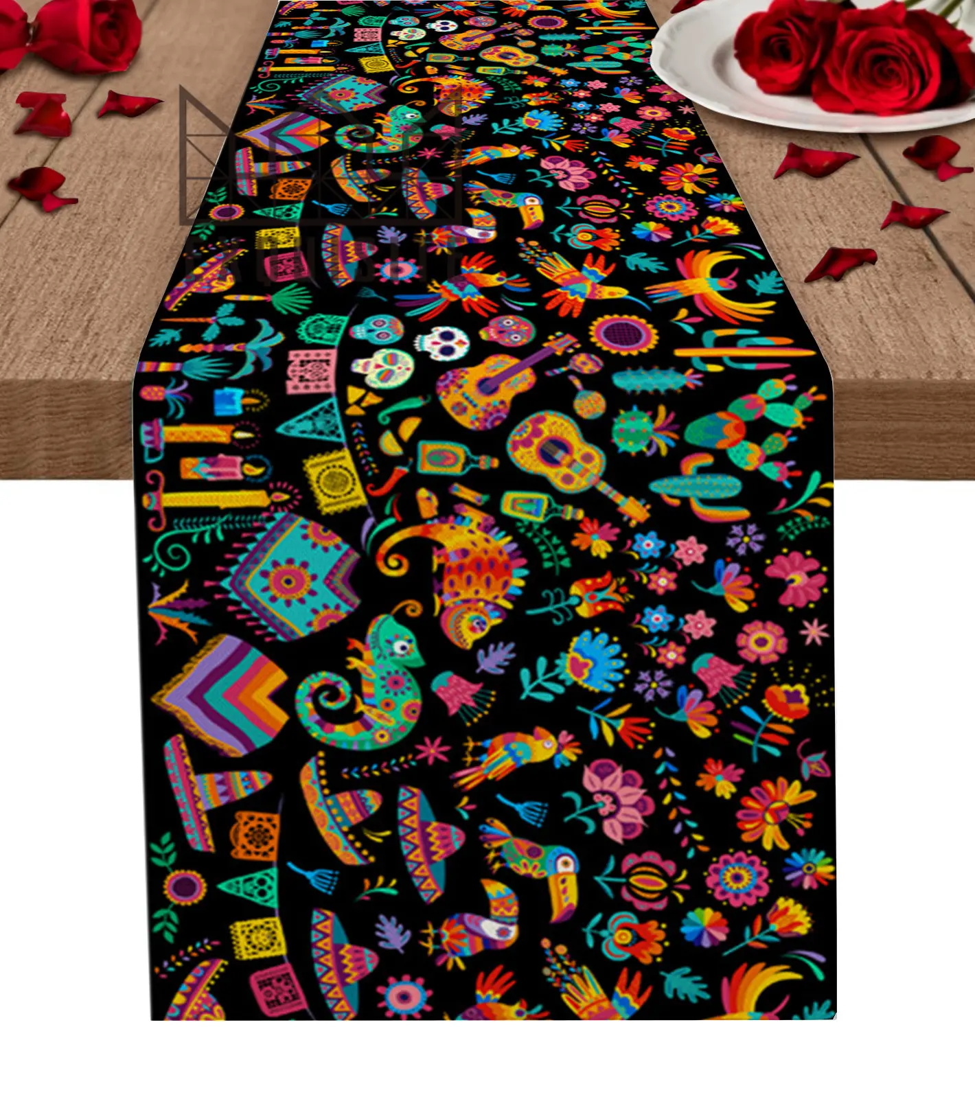 

Day of The Dead Mexican Festival Skull Table Runner Dining Table Tablecover Placemat Home Kitchen Tablecloth Party Decoration