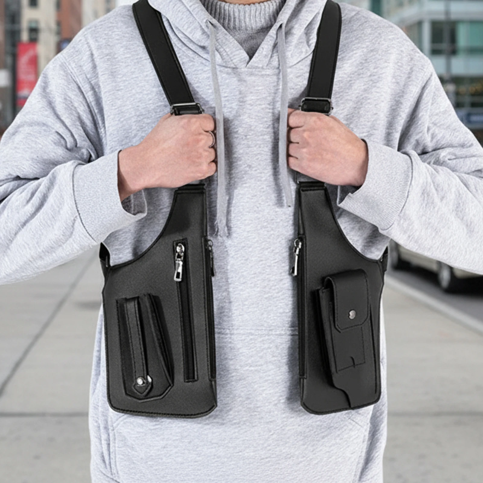 حقيبة كتف مزدوجة من جلد البولي يوريثان، متعددة الجيوب، حزام تحت الإبط، جيب مضاد للسرقة، حقائب كروس للرجال والنساء أثناء السفر في الهواء الطلق