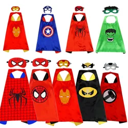 Superhero Children Cloak Masks Cosplay Spiderman Captain America Hulk Double Solid Color Capes with Mask Kids Halloween Party