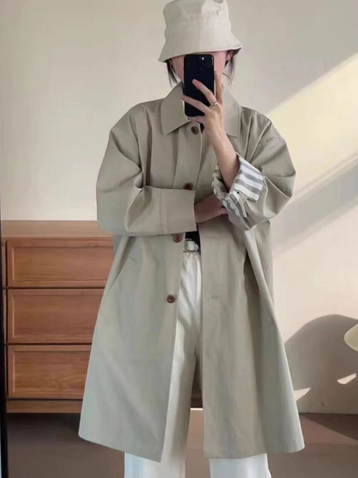 

Japanese Sle Workwear Long Coat Women's Autumn Design Sensation Small ence Ele Loose Briti Sle Coat