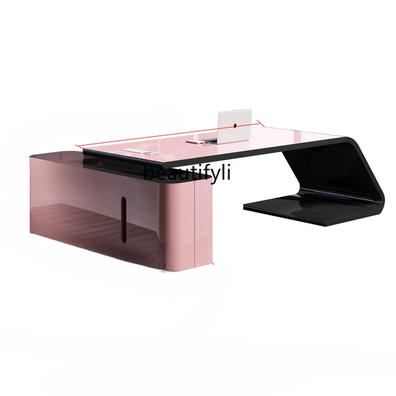 

Painted boss desk simple modern female pink president manager desk and chair combination light luxury office